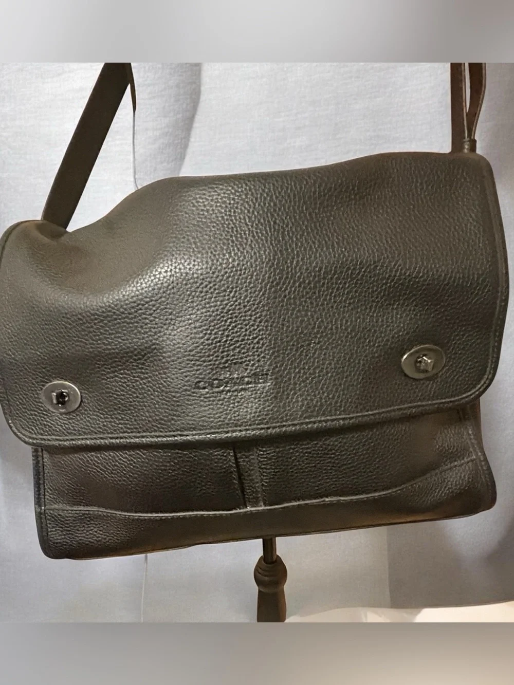 Authentic COACH Crosby Black Pebbled Leather Messenger Bag Briefcase 71222